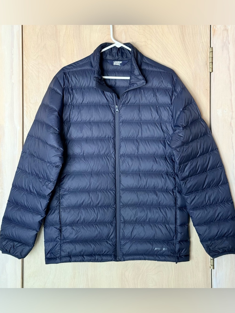 Lands’ End Puffer Down Jacket Men’s M Tall 800 Fill Self-Packable Navy Blue